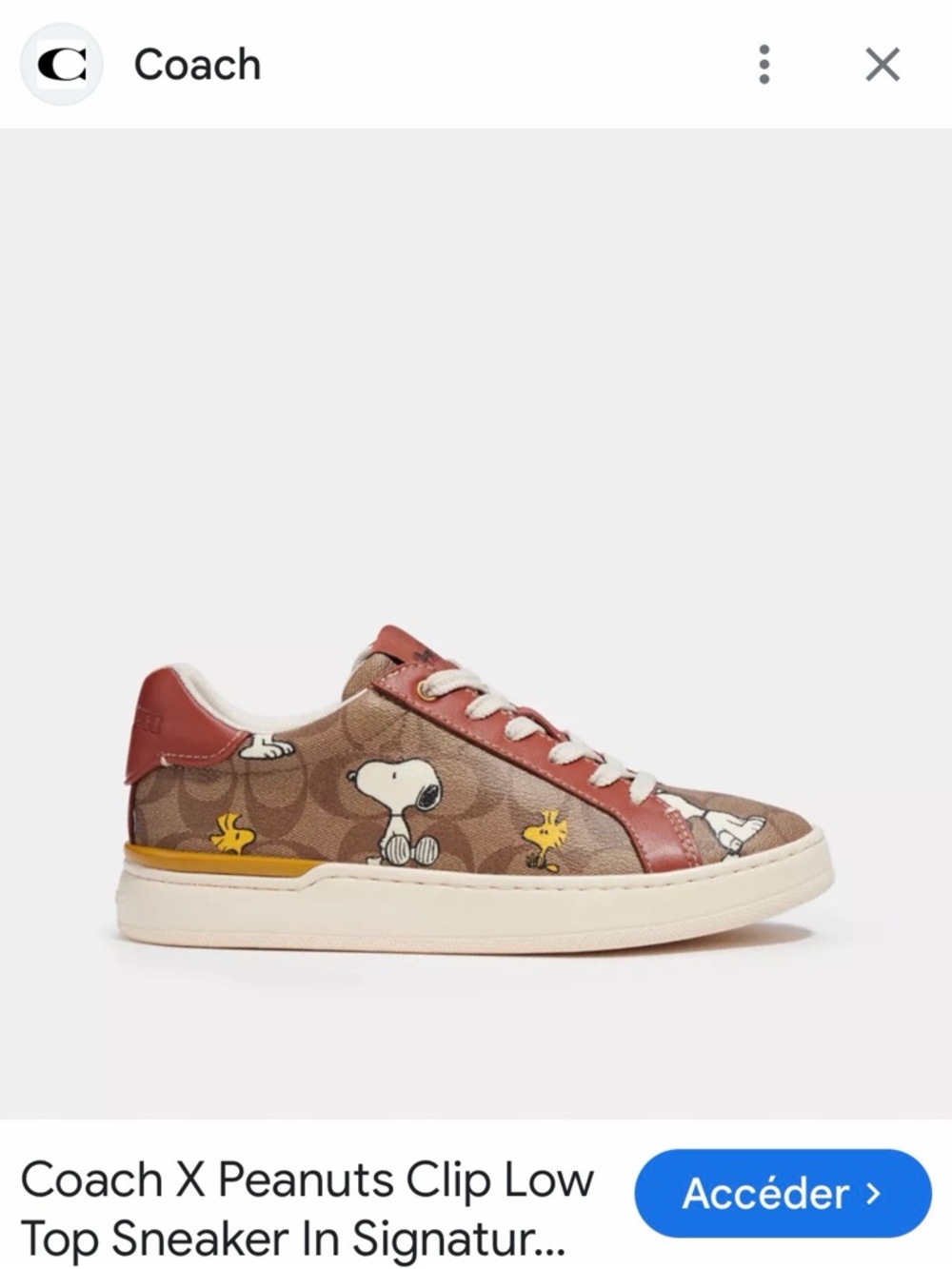 Coach x Peanuts Snoopy Low-Top Sneaker in Brown and Red